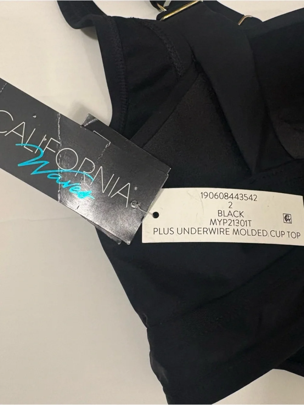 California Waves Plus Underwire Molded Cup Bikini Top Women 2X 20/22 Black